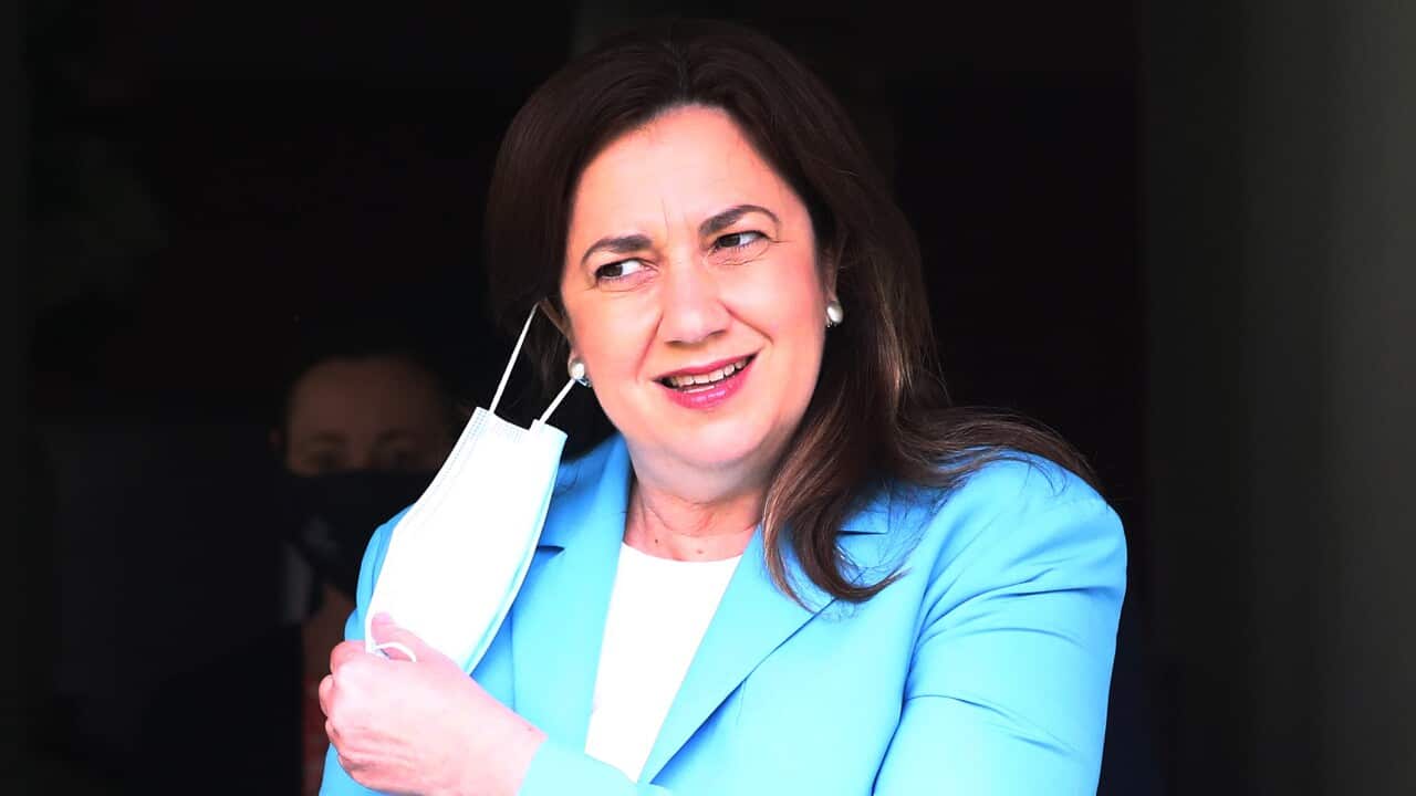 Queensland Premier Annastacia Palaszczukspeaks to the medioa during a press conference in Brisbane, Tuesday , November 9, 2021. (AAP Image/Jason O'Brien) NO ARCHIVING