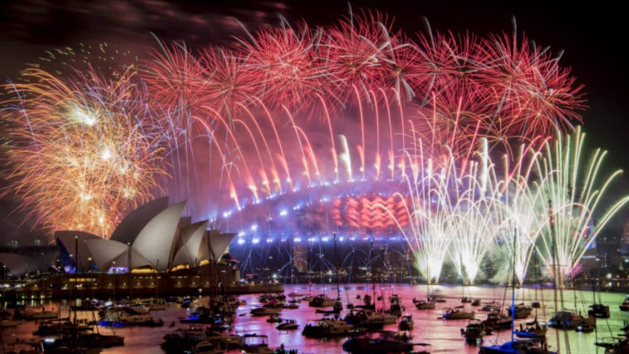 Fireworks explode over the Sydney Harbour during New Year's Eve celebrations in Sydney