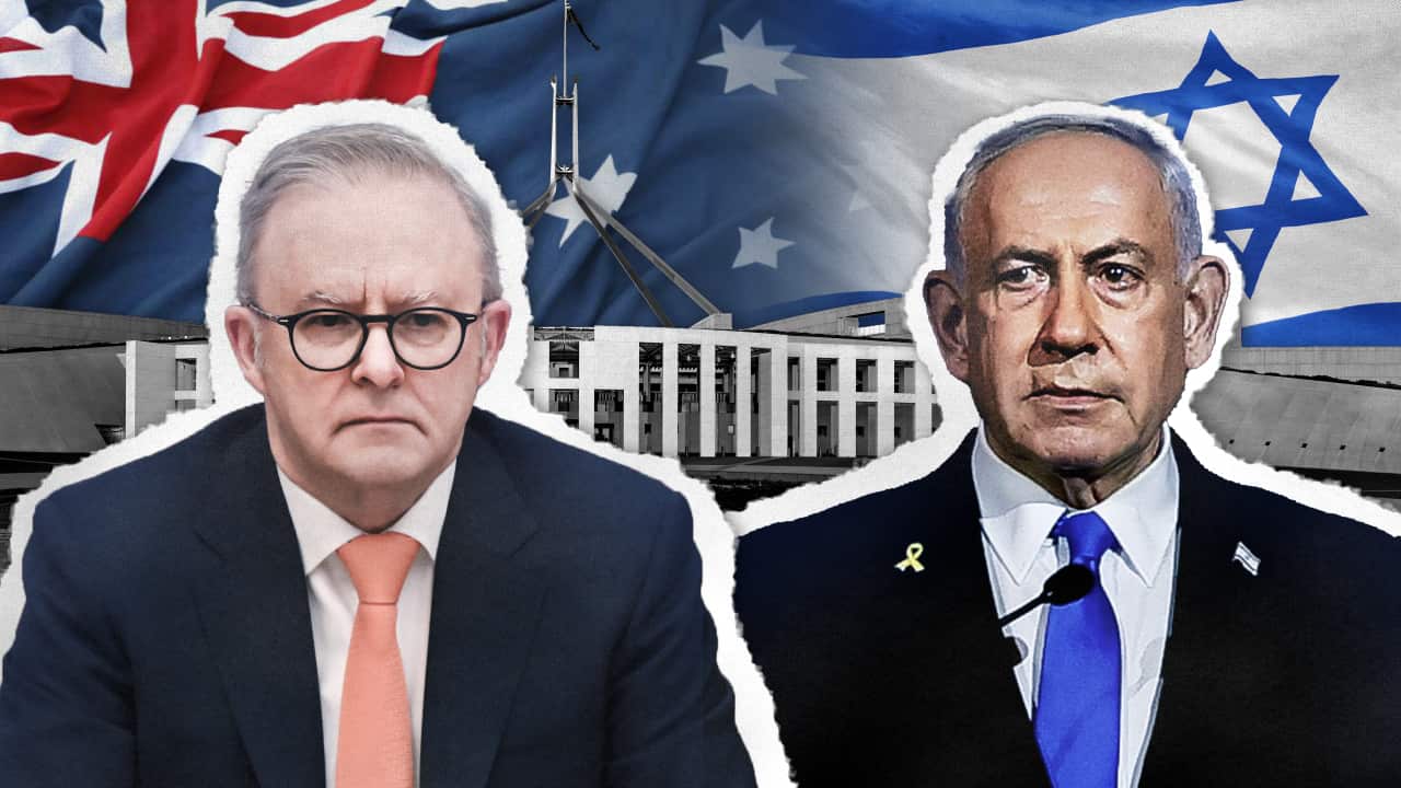 A composite of Anthony Albanese and Bejamin Netanyahu