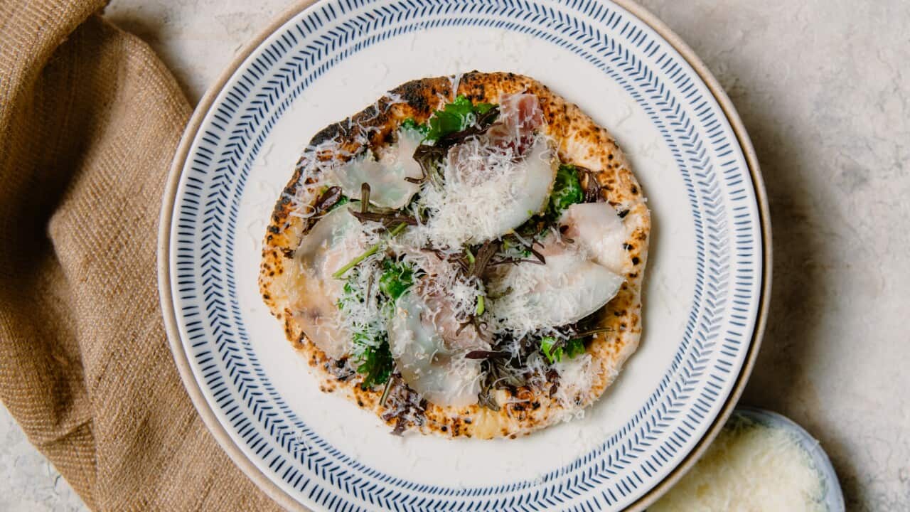 White and greens pizza