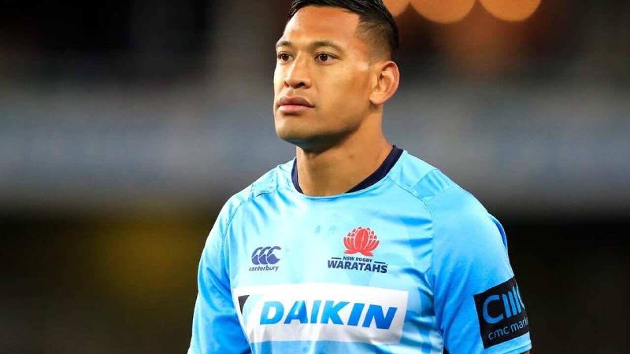 A file image of Israel Folau of the Waratahs looking on during a game.