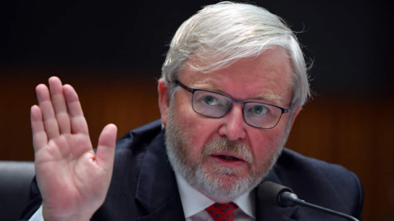 Former prime minister Kevin Rudd appears before a Senate inquiry into Media diversity in Australia at Parliament House.