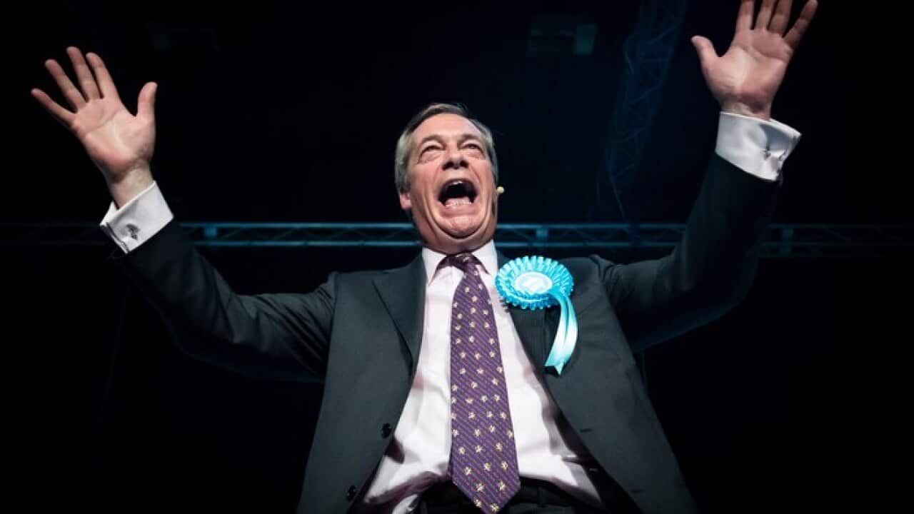 Brexit Party leader Nigel Farage addresses a rally