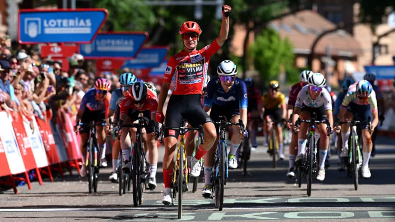 Marianne Vos (Jumbo-Visma) celebrates winning Stage 4 of La Vuelta Femenina