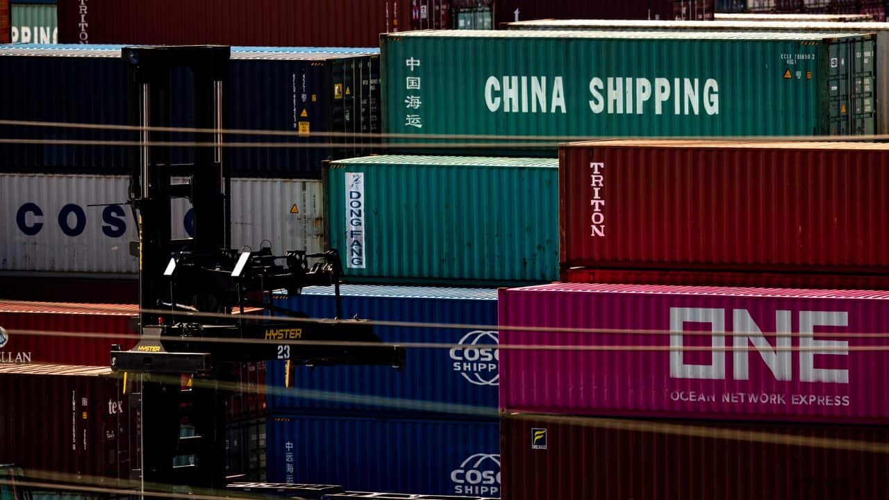 Chinese cargoes sitting at the dock of Los Angeles Port