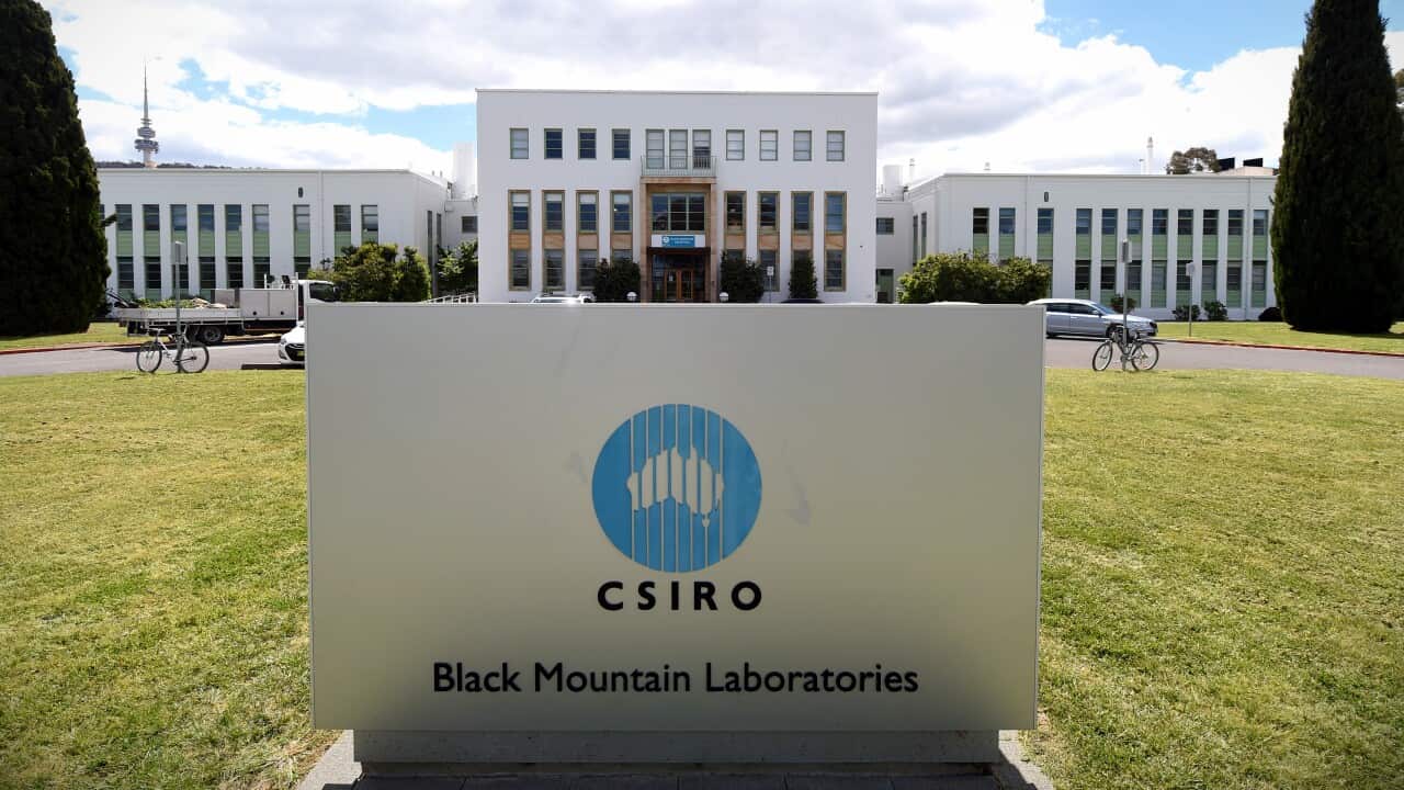 The sign of the Commonwealth Scientific and Industrial Research Organisation (CSIRO) is seen outside the Black Mountain Laboratories in Canberra.