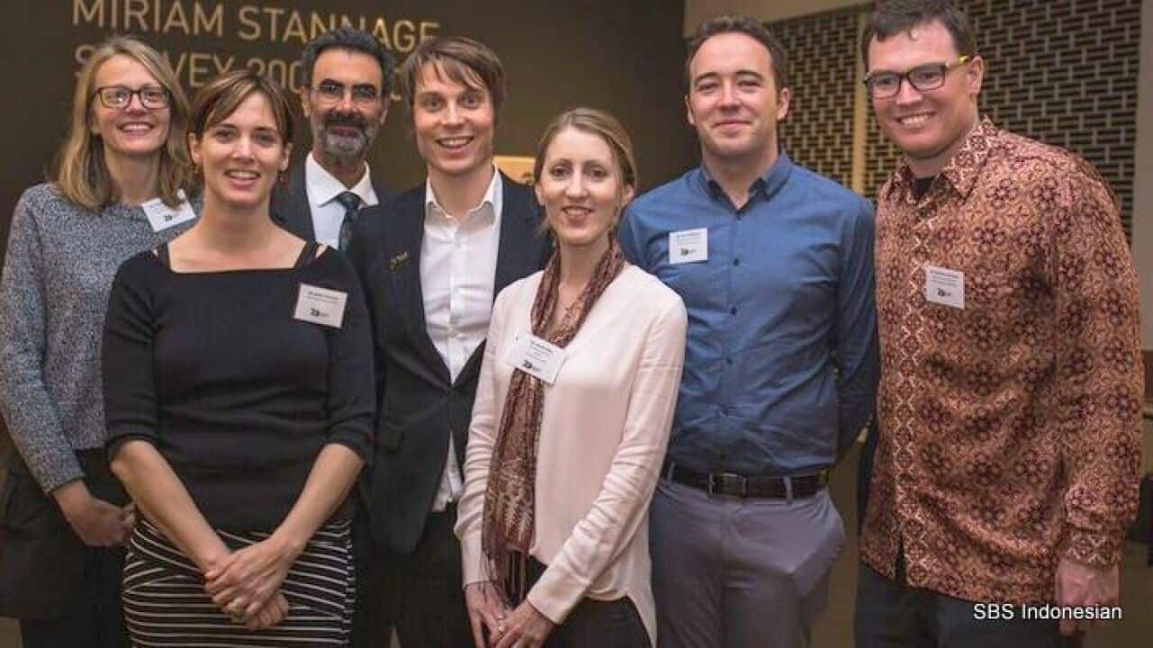 Liam Prince, centre, at the ACICIS 20th Anniversary celebration in Perth, August 2016.