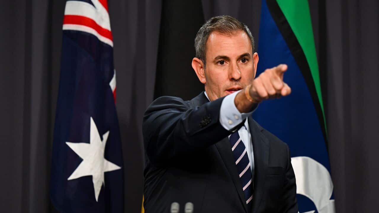 Australian Treasurer Jim Chalmers speaks to the media during a press conference at Parliament House in Canberra.