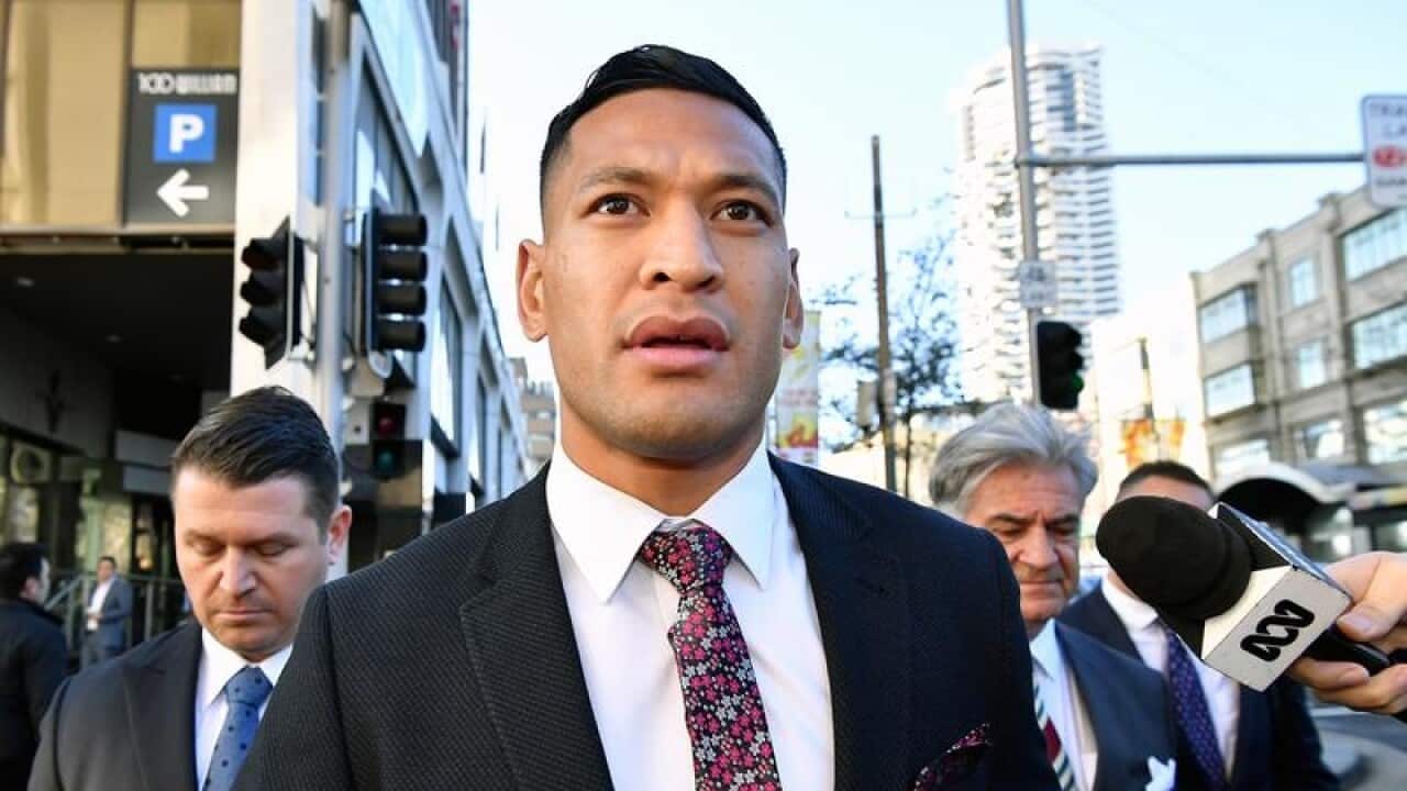 Israel Folau arrives at the Fair Work Commission.