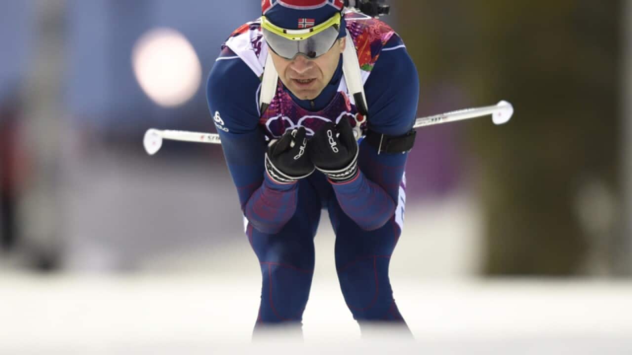 Norway's Ole Einar Bjoerndalen competing in the Men's Biathlon