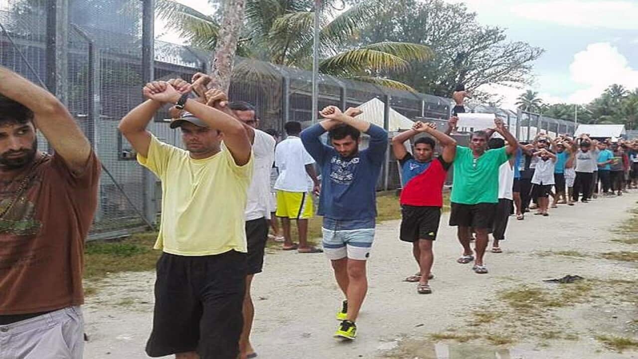 Refugees protest on Manus Island.