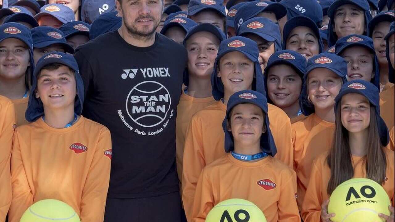 Australian Open ballkids and Stan Wawrinka