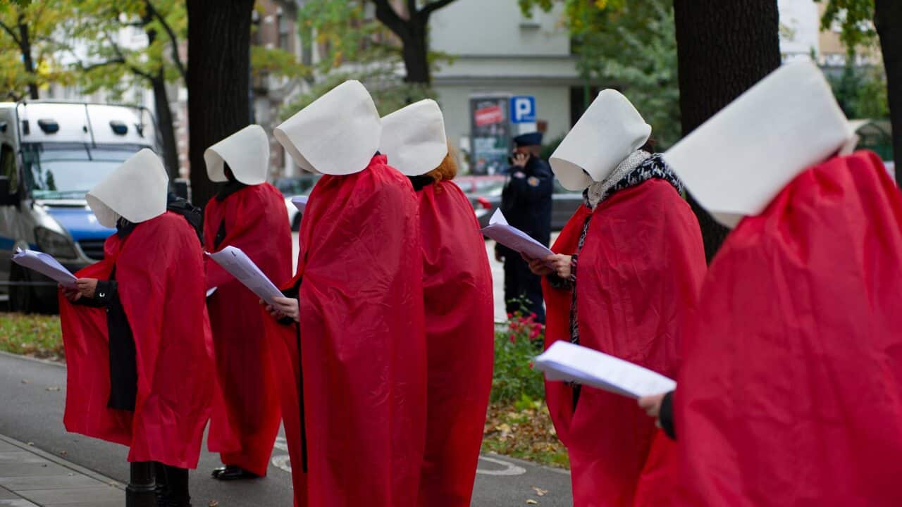 Women protest the tightening of the abortion laws in Poland.
