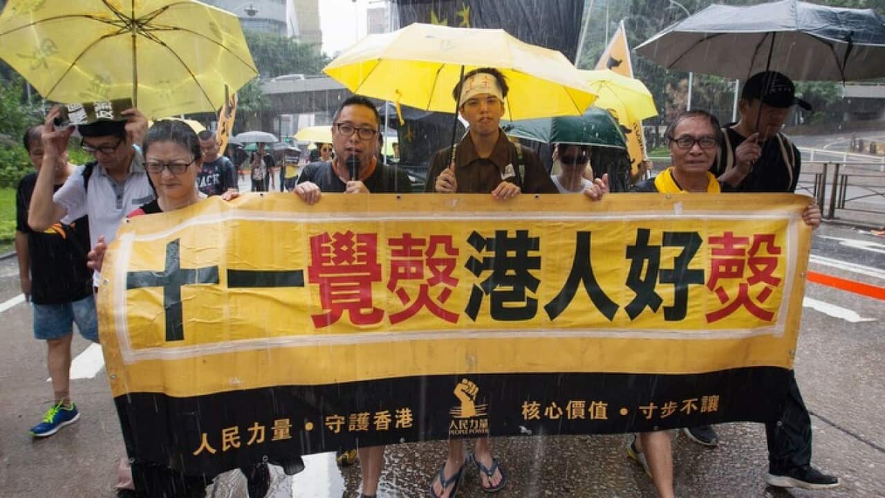 Protesters in Hong Kong on National Day