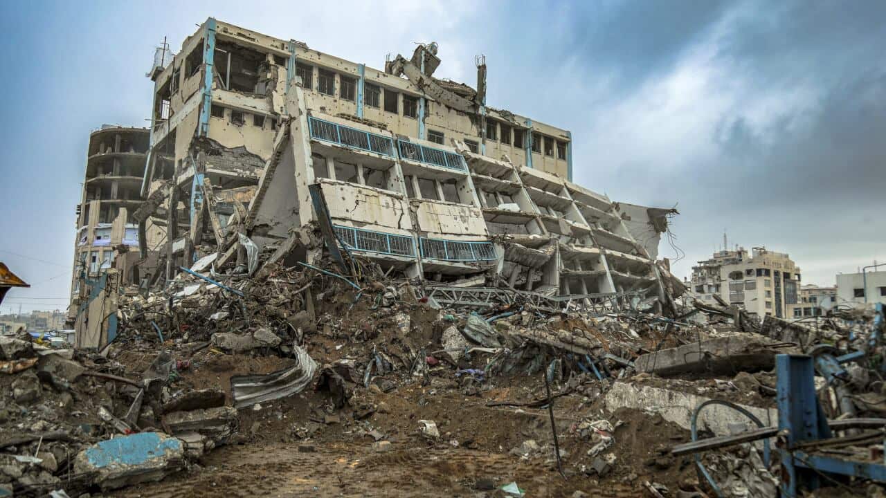 A view of the empty headquarters of the United Nations Relief and Works Agency for Palestine Refugees (UNRWA) in the Gaza Strip on January 18, 2026, after Israeli forces destroyed the agency's buildings and targeted its operations, leaving the structure devoid of staff