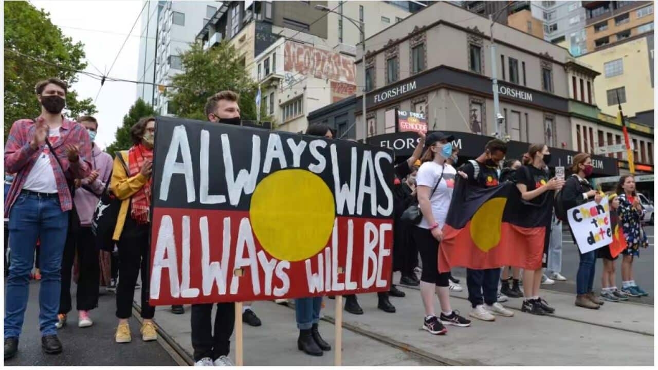 Invasion Day rally in Melbourne. Source: Anadolu / Anadolu Agency via Getty Images