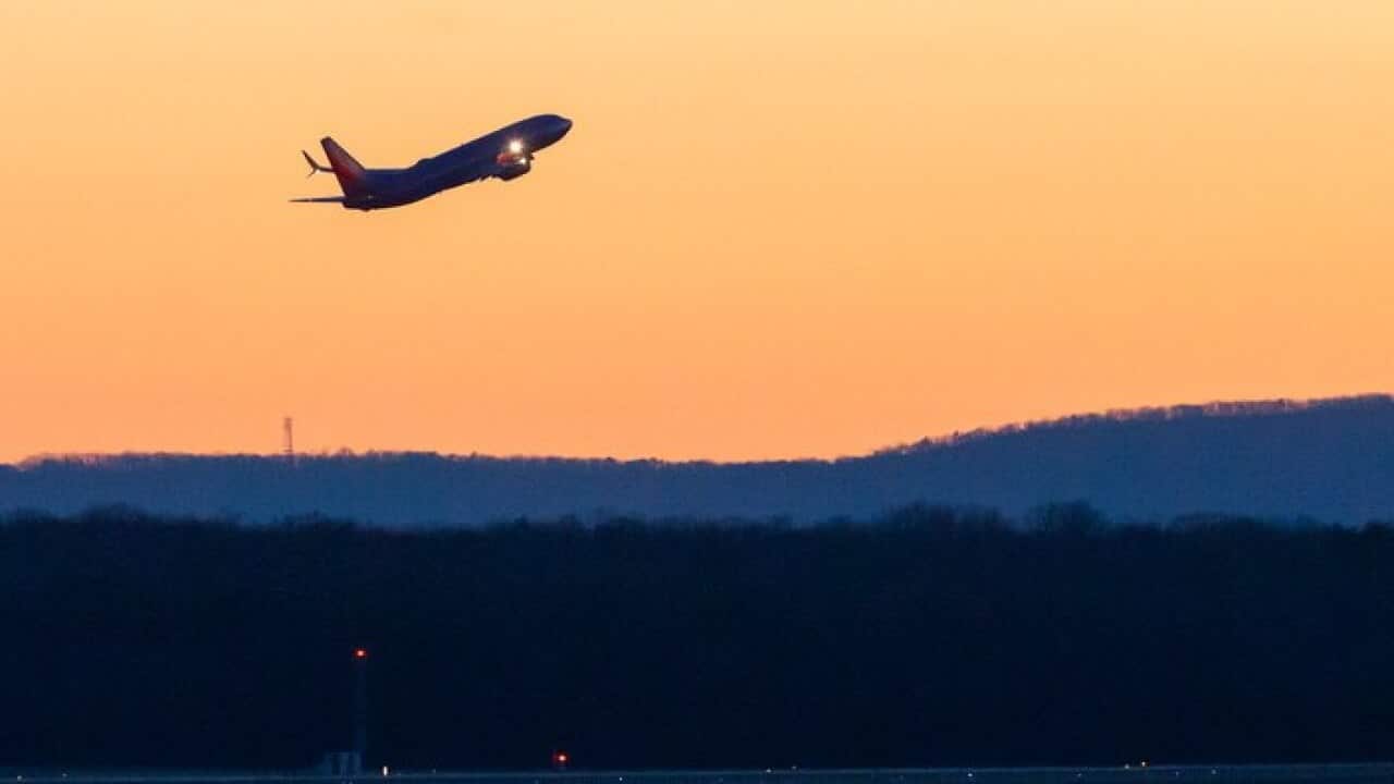 A Southwest Airlines Boeing 737 departs from Washington Dulles International Airport