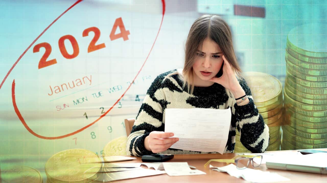 A woman with bills