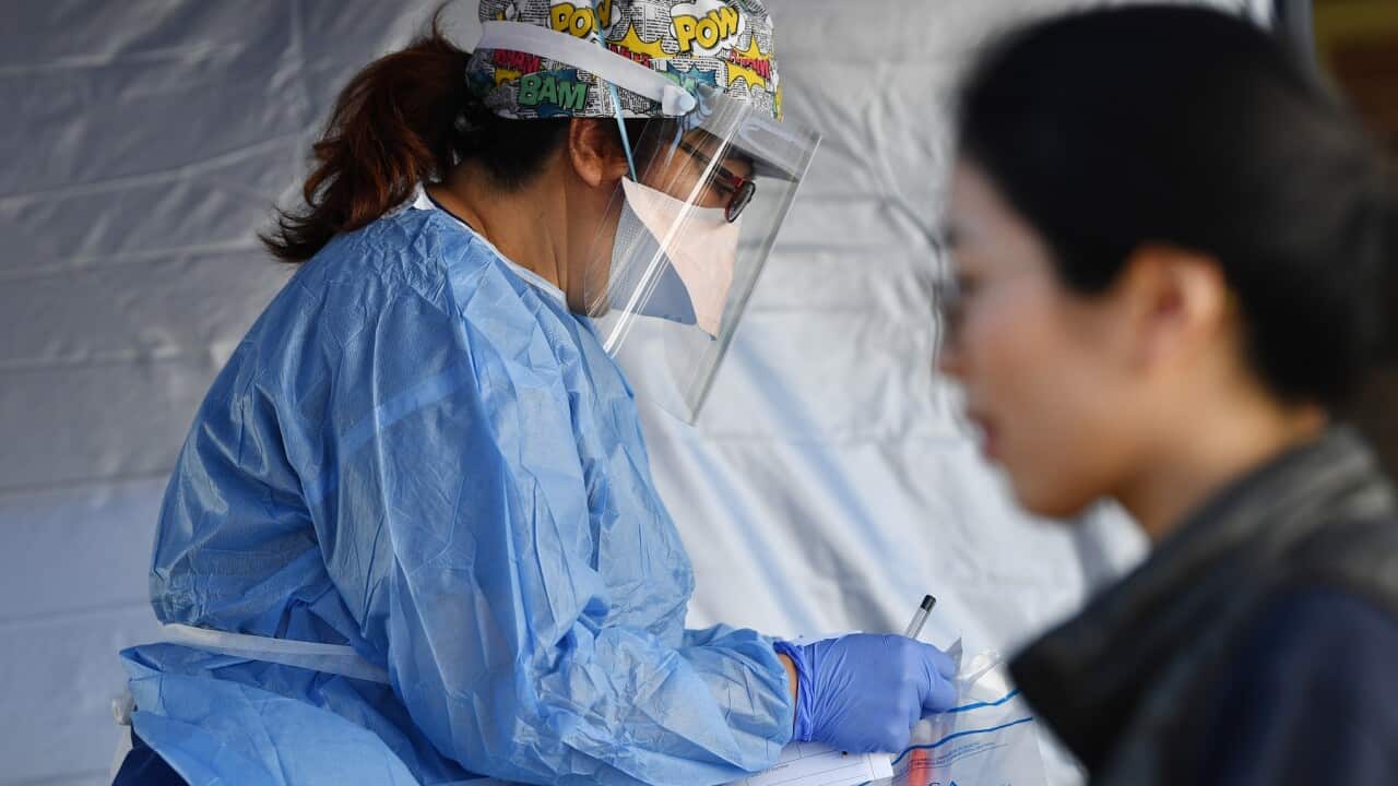 A person is tested at a COVID-19 mobile testing site in Adelaide