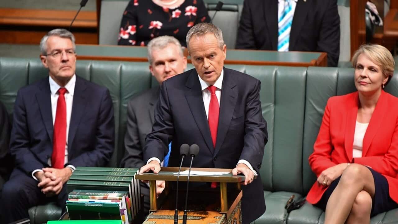 Leader of the Opposition Bill Shorten delivers the 2019-20 Federal Budget Reply speech in the House of Representatives at Parliament House