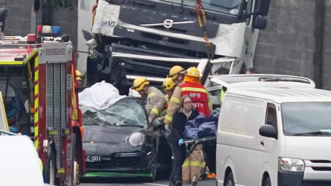 Emergency services at the scene of the fatal crash in Kew, Melbourne