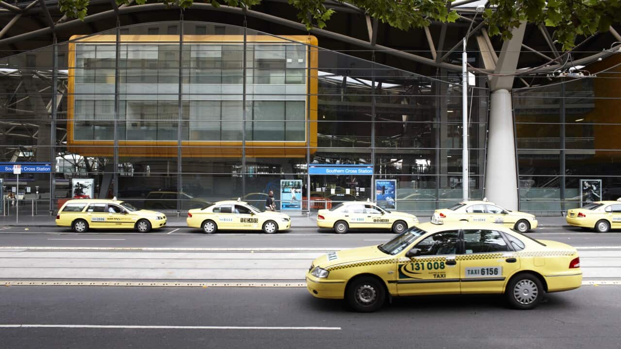 Taxis outside Southern Cross Train Station.