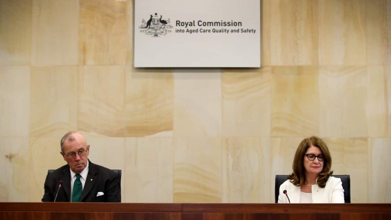 Royal Commissioners Richard Tracey and Lynelle Briggs at the first public hearing in Adelaide