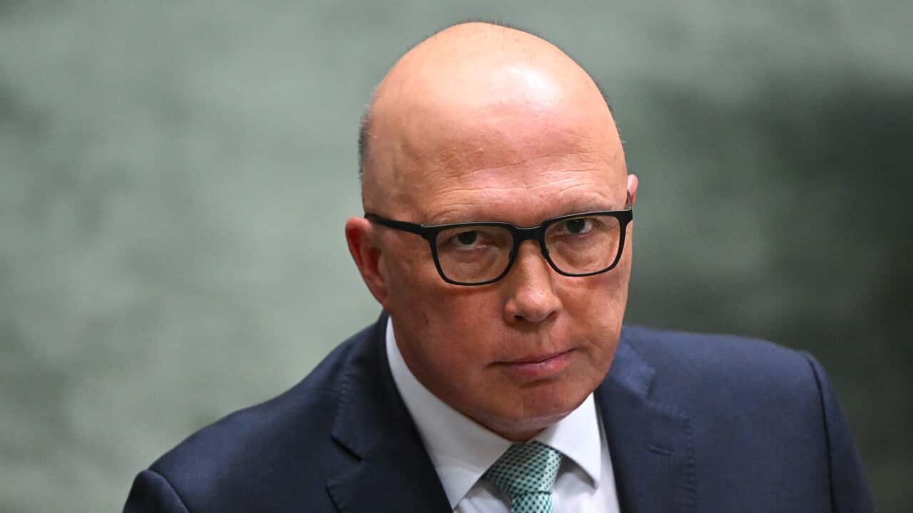 Peter Dutton reacts during a parliamentary session.