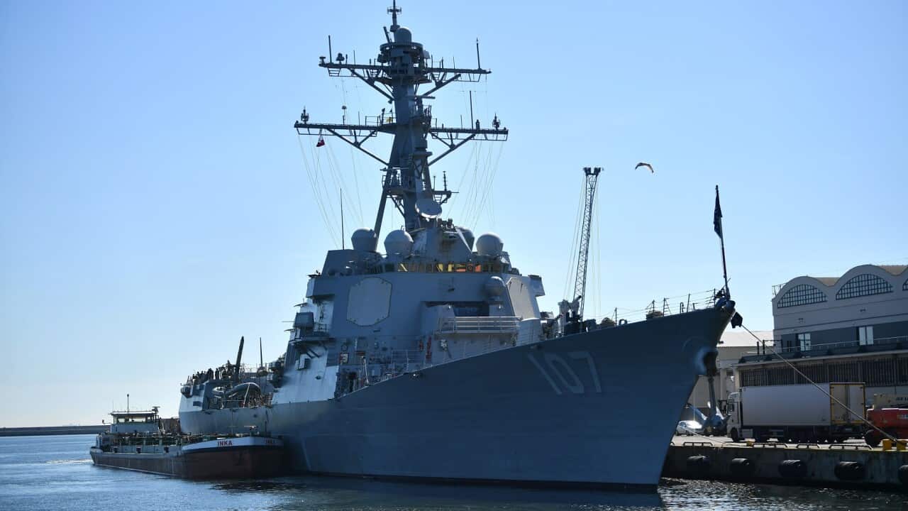 American guided-missile destroyer USS Gravely moored at the French Quay in Gdynia, Poland