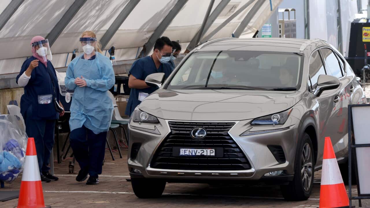 A drive through COVID-19 testing clinic at Bondi Beach in Sydney.