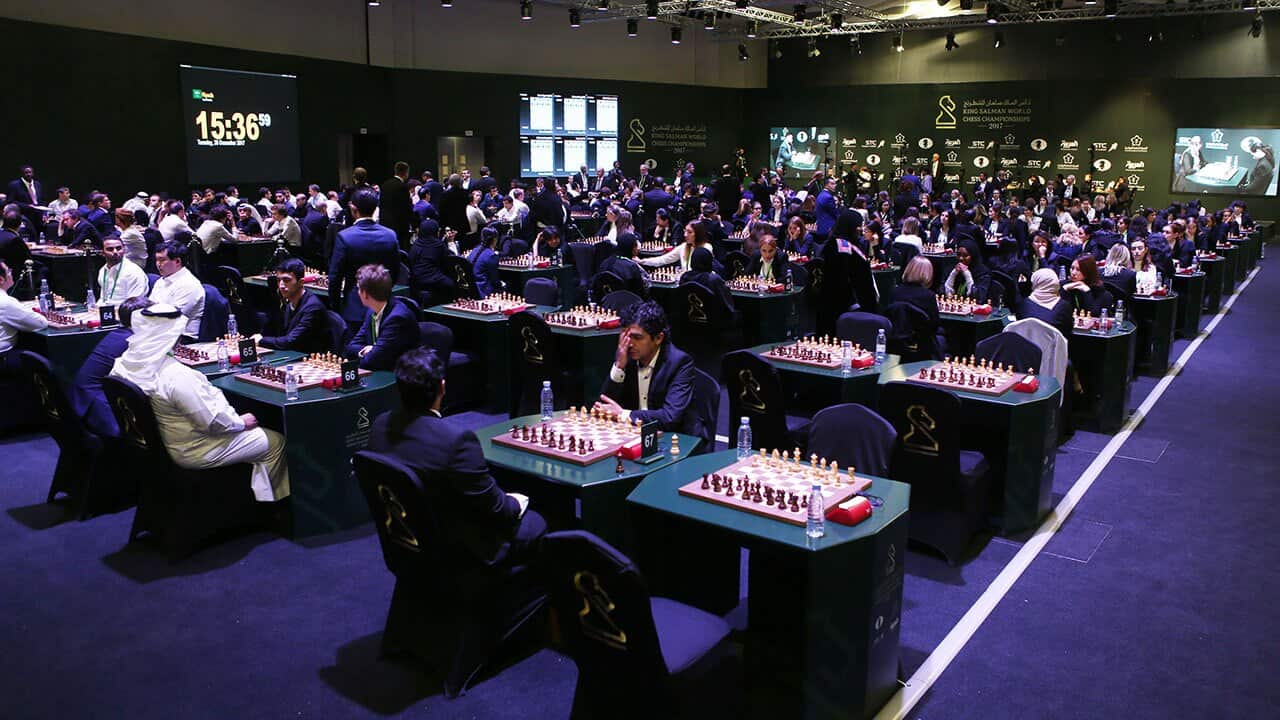 Chess players compete at the King Salman Rapid & Blitz Chess Championships on December 26, 2017 in Riyadh, Saudi Arabia.