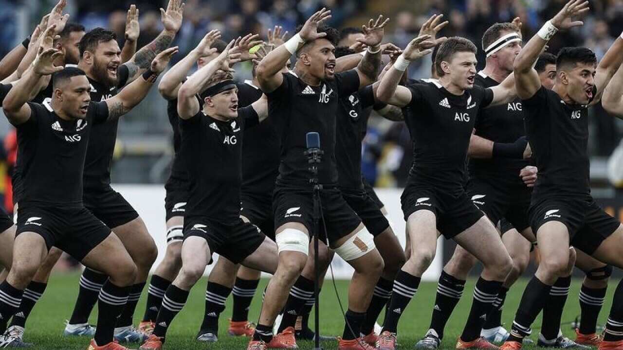 The All Blacks perform the traditional Haka.