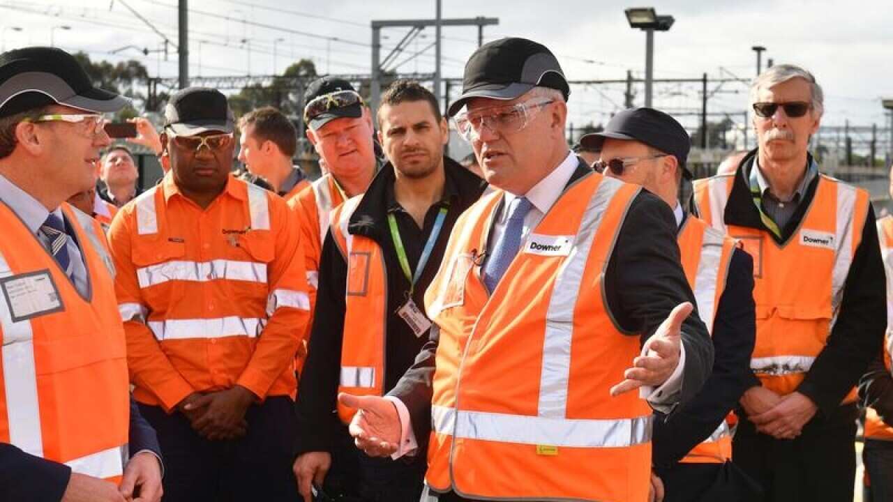 Scott Morrison at a maintenance centre during the election campaign.