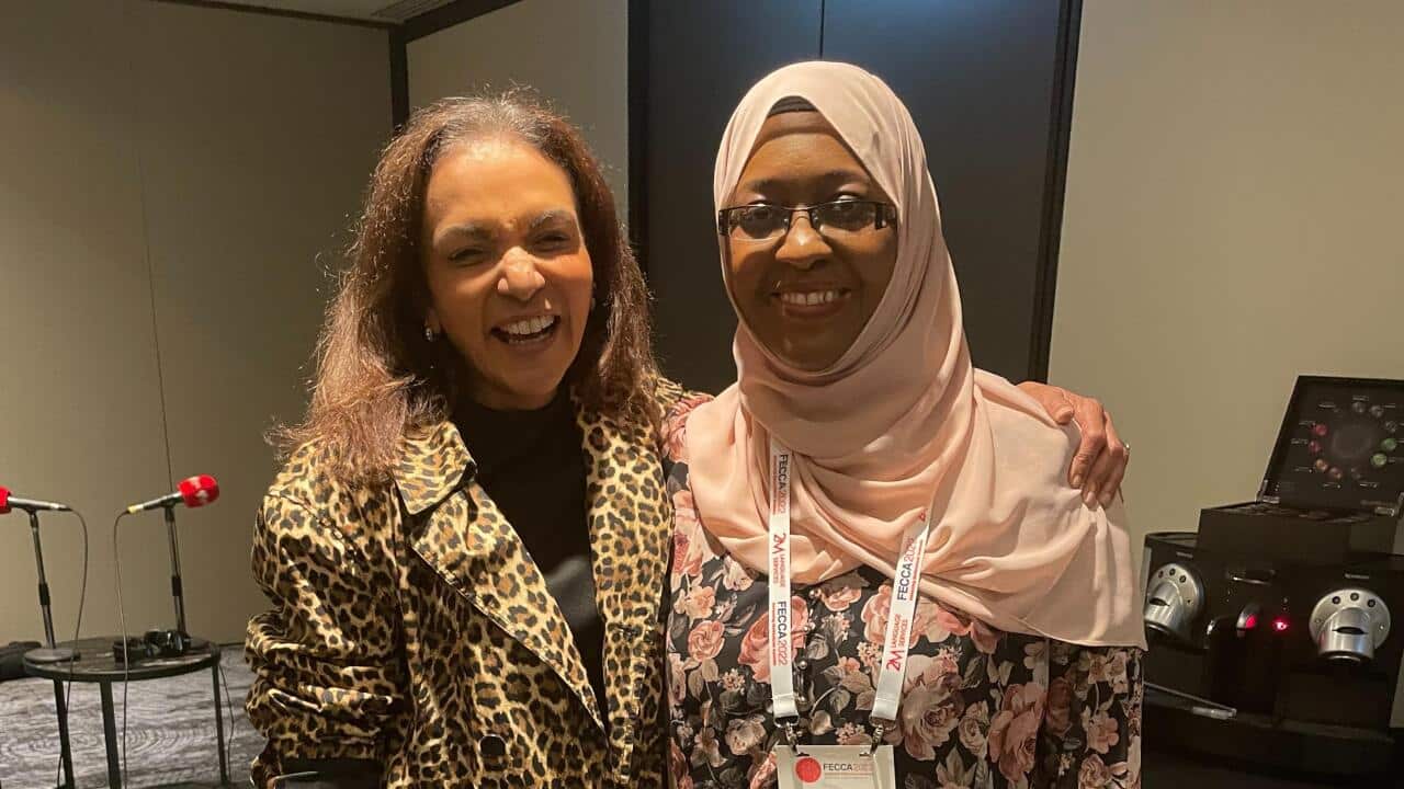 Early Childhood Education and Youth Minister Anne Aly with SBS Arabic24 radio host Hana Yasin