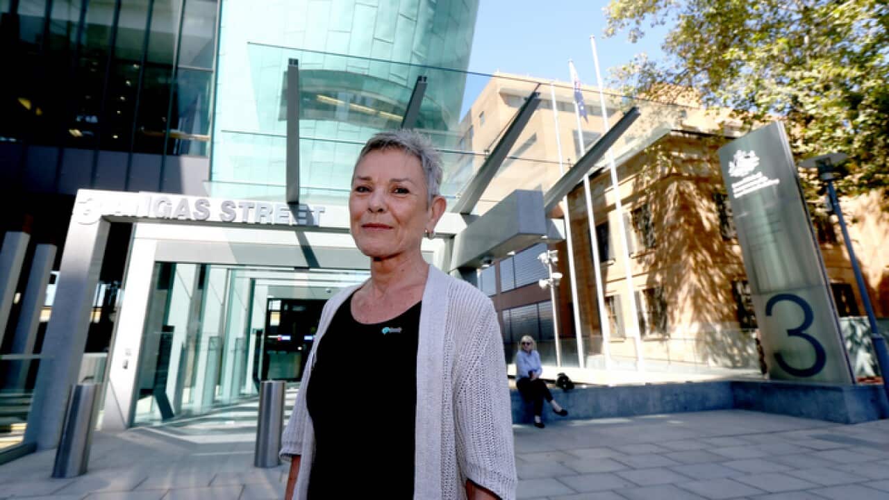 Lynda Henderson leaves the Aged Care Royal Commission after giving evidence at the second hearing in Adelaide
