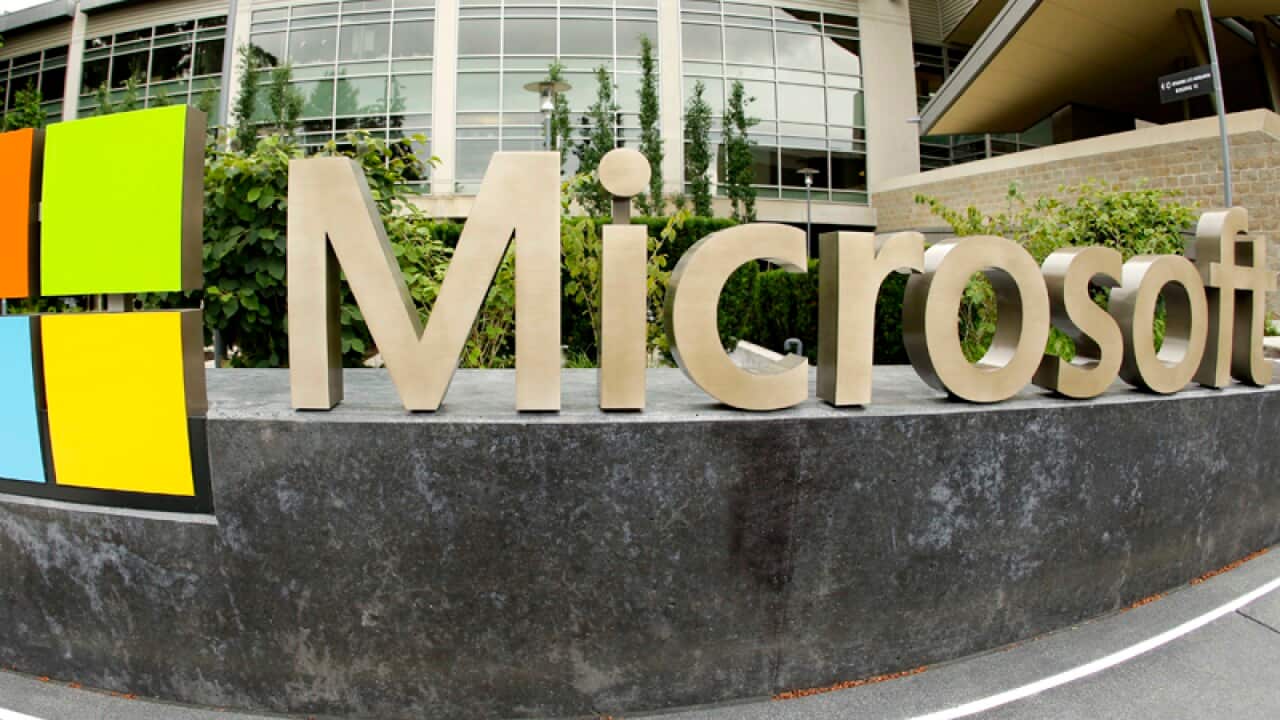 Microsoft Corp. signage outside the Microsoft Visitor Center, Wash.