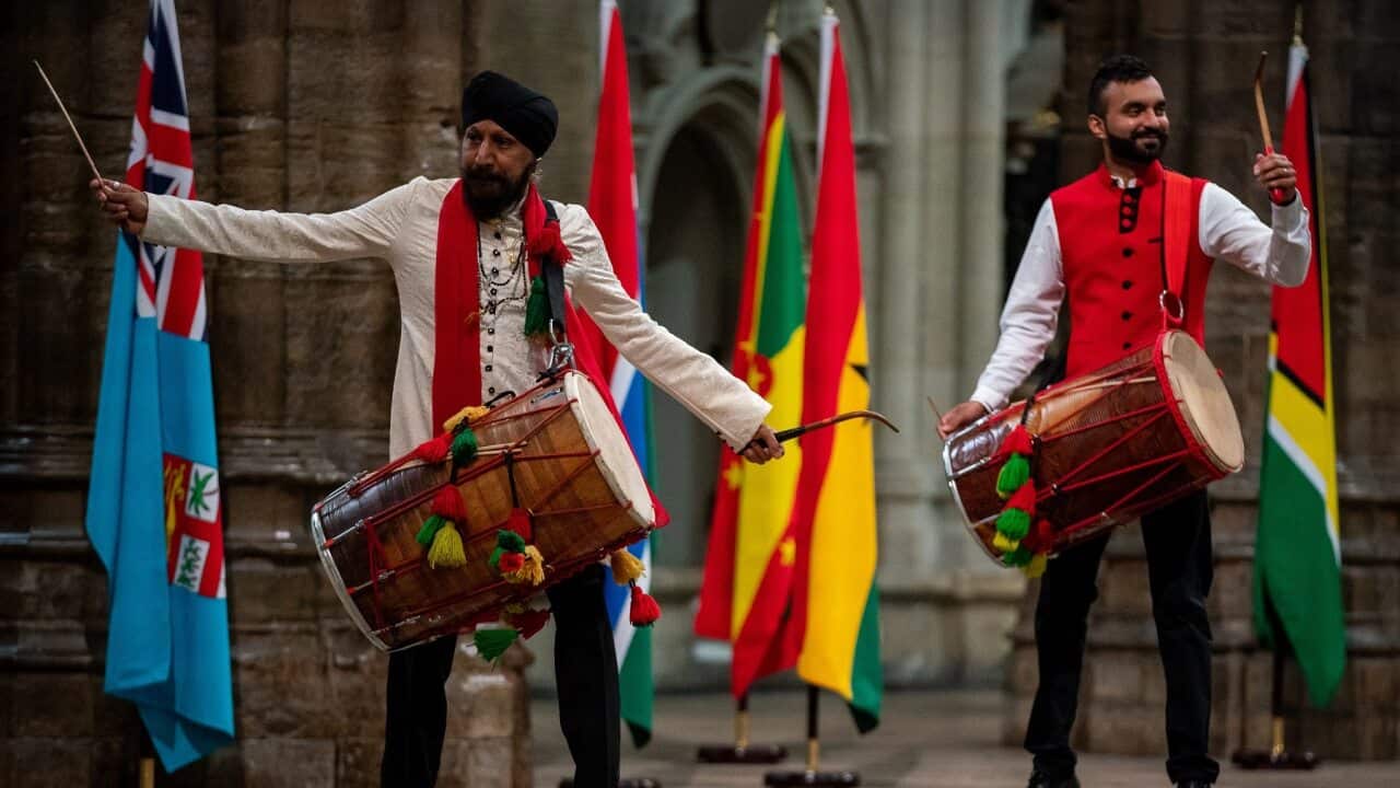 The Dhol Foundation drummers during the BBC's Celebration for Commonwealth Day
