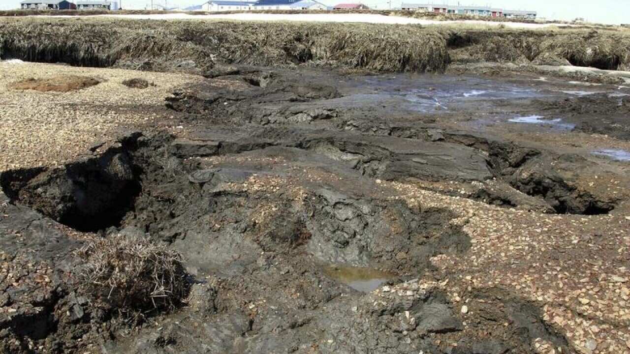 Eroding banks along the Ninglick River in Newtok, Alaska.