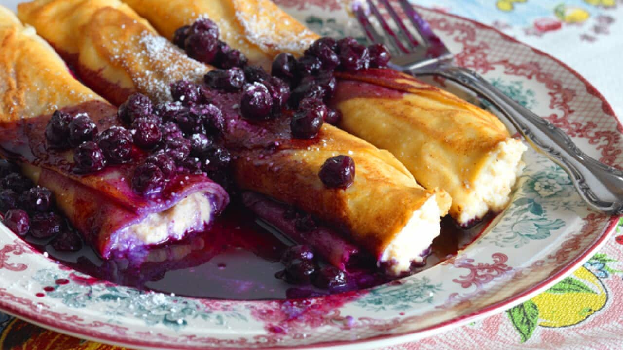 Cheese blintzes with blueberry sauce (nalesniki z serem)-image