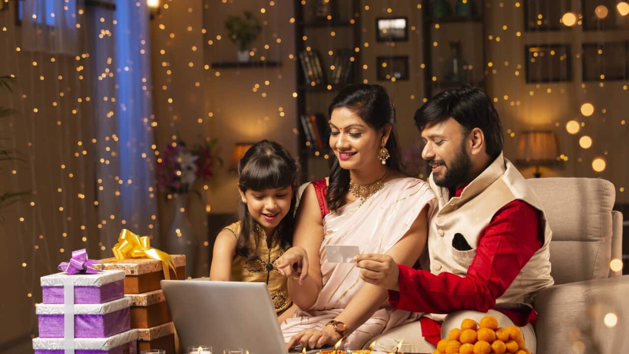 Family Diwali celebrate - stock photo