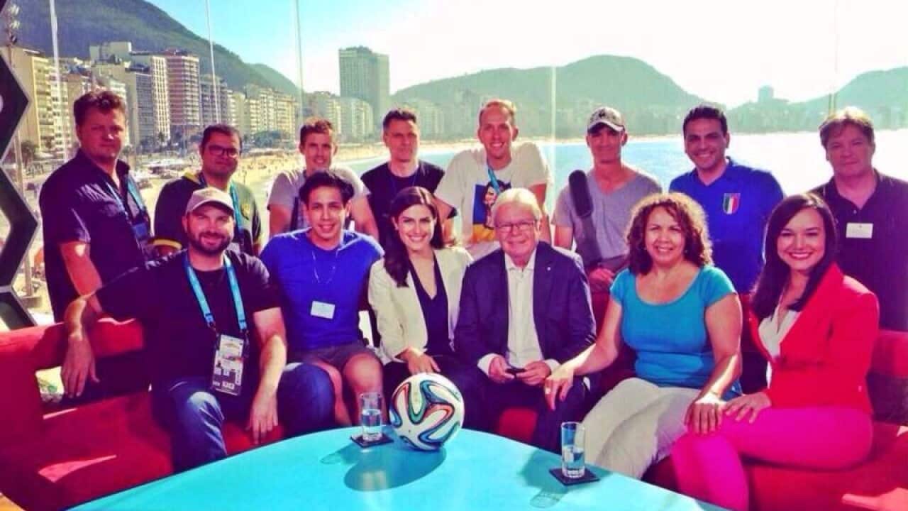 Les Murray with the SBS crew in 2014.