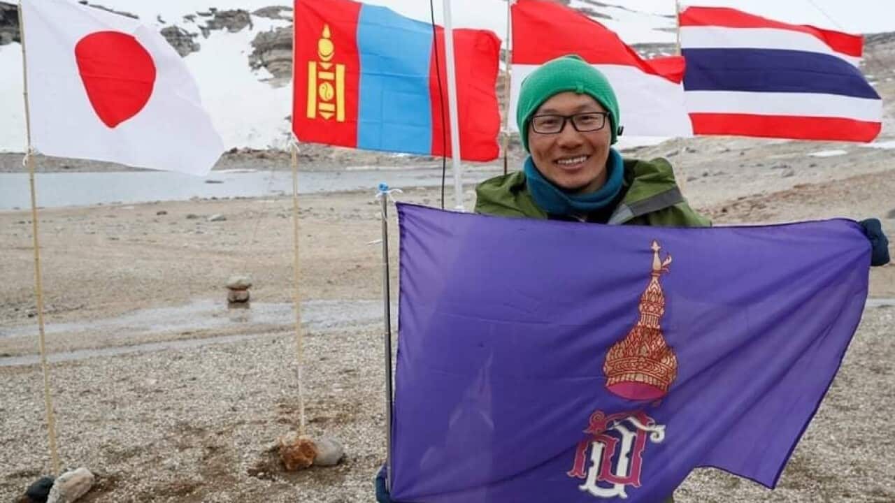Dr Prayath Nanthasin posed for a photo at Antarctic