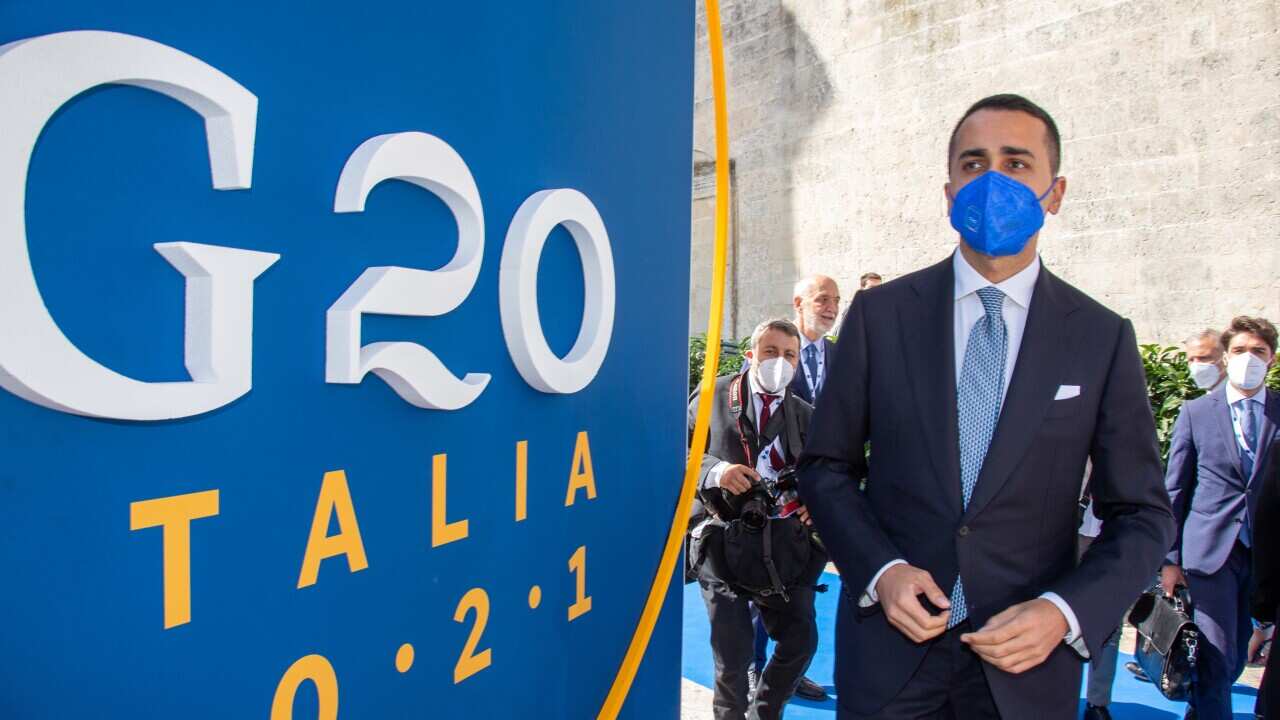 Italian Foreign Minister Luigi Di Maio arrives for a G20 Foreign and Development Ministers' meeting in Matera, southern Italy, 29 June 2021