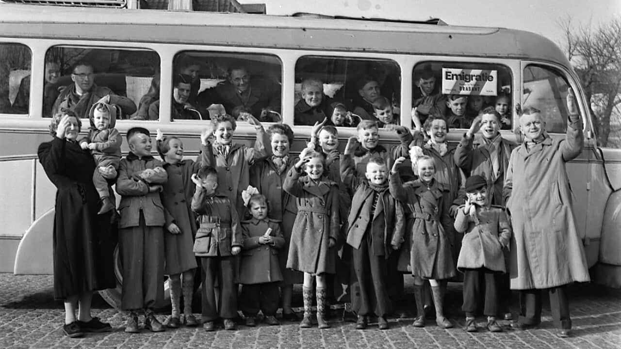 Dutch family Verdonck is waving goodbye to their village Valkenswaard, because of their immigration to Australia (1955)