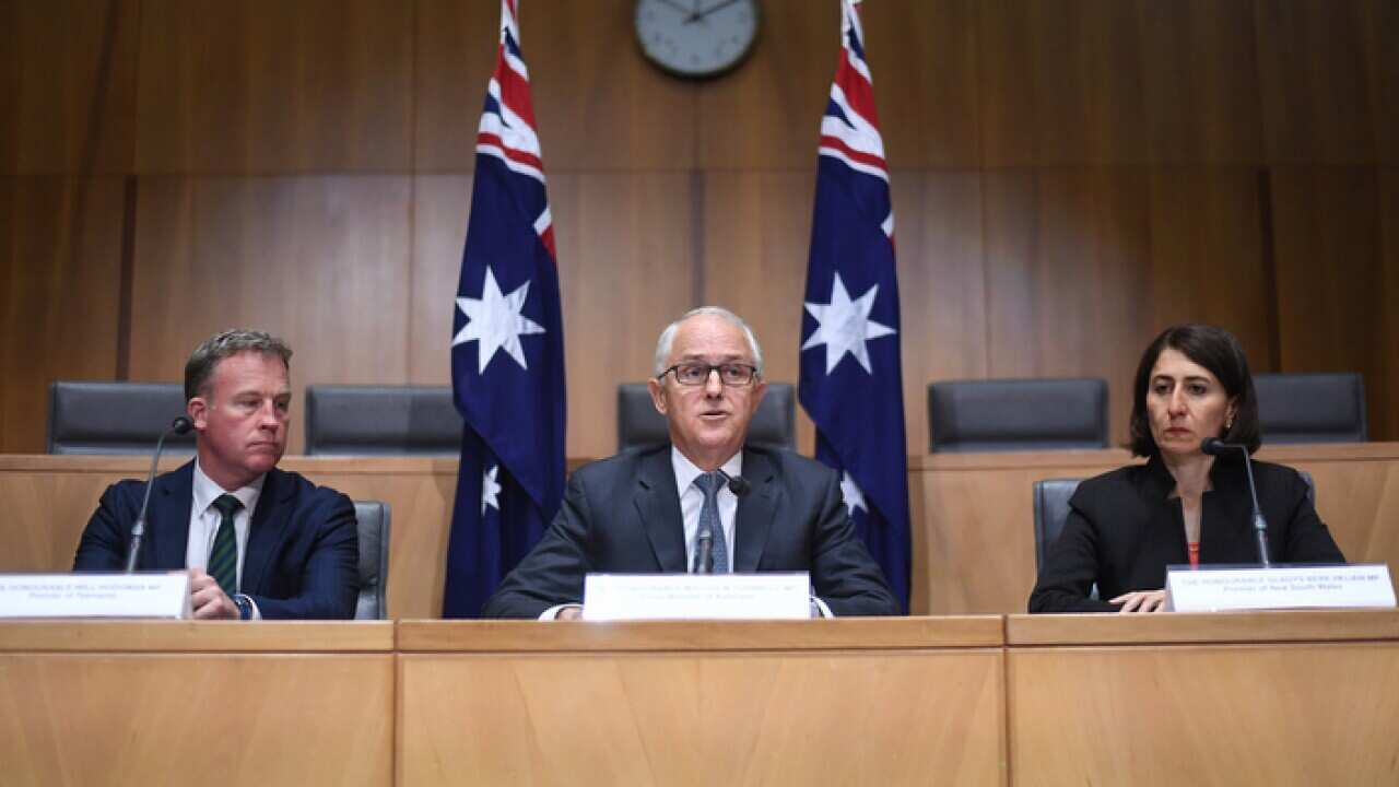 Prime Minister Malcolm Turnbull at a press conference at a special meeting on counter-terrorism of the COAG