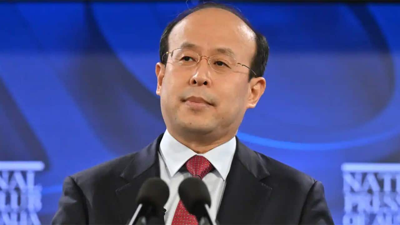 China’s ambassador to Australia Xiao Qian at the National Press Club in Canberra (AAP)