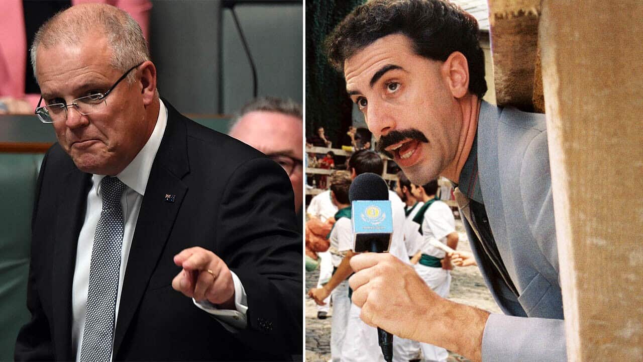Prime Minister Scott Morrison did a Borat impression in Parliament while attacking Labor's climate change policy.