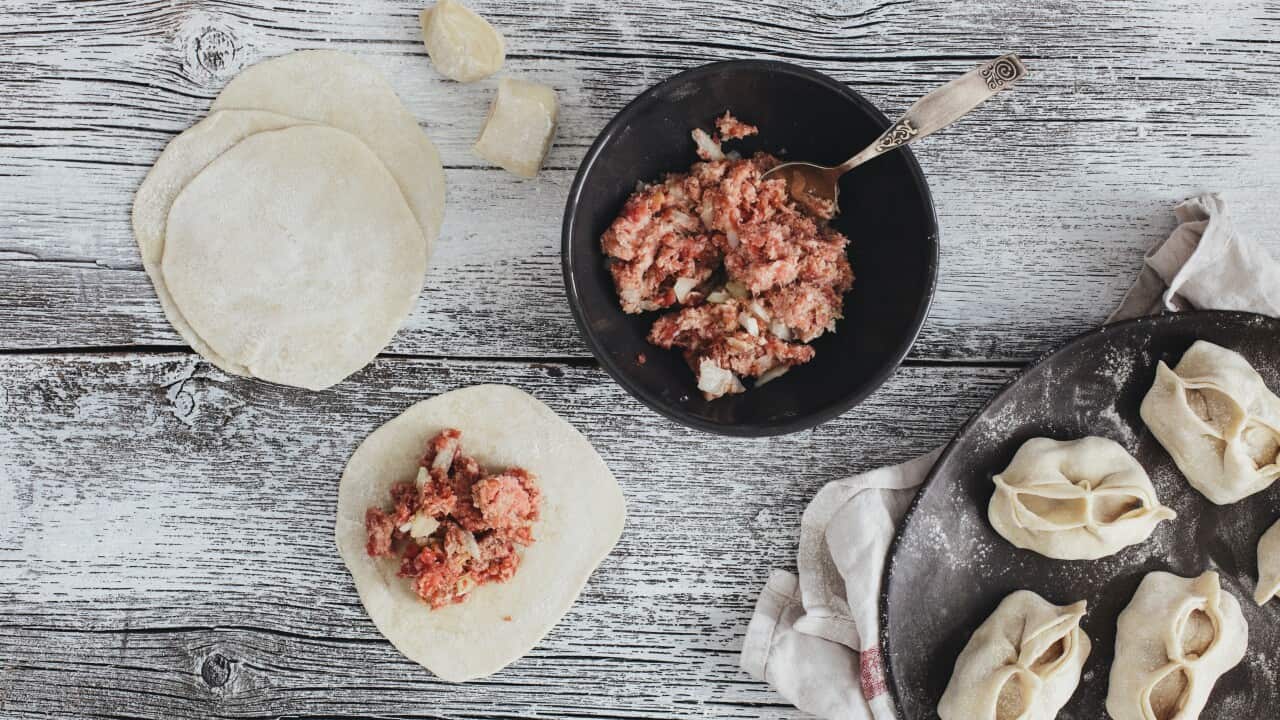 Manti dumplings cooking