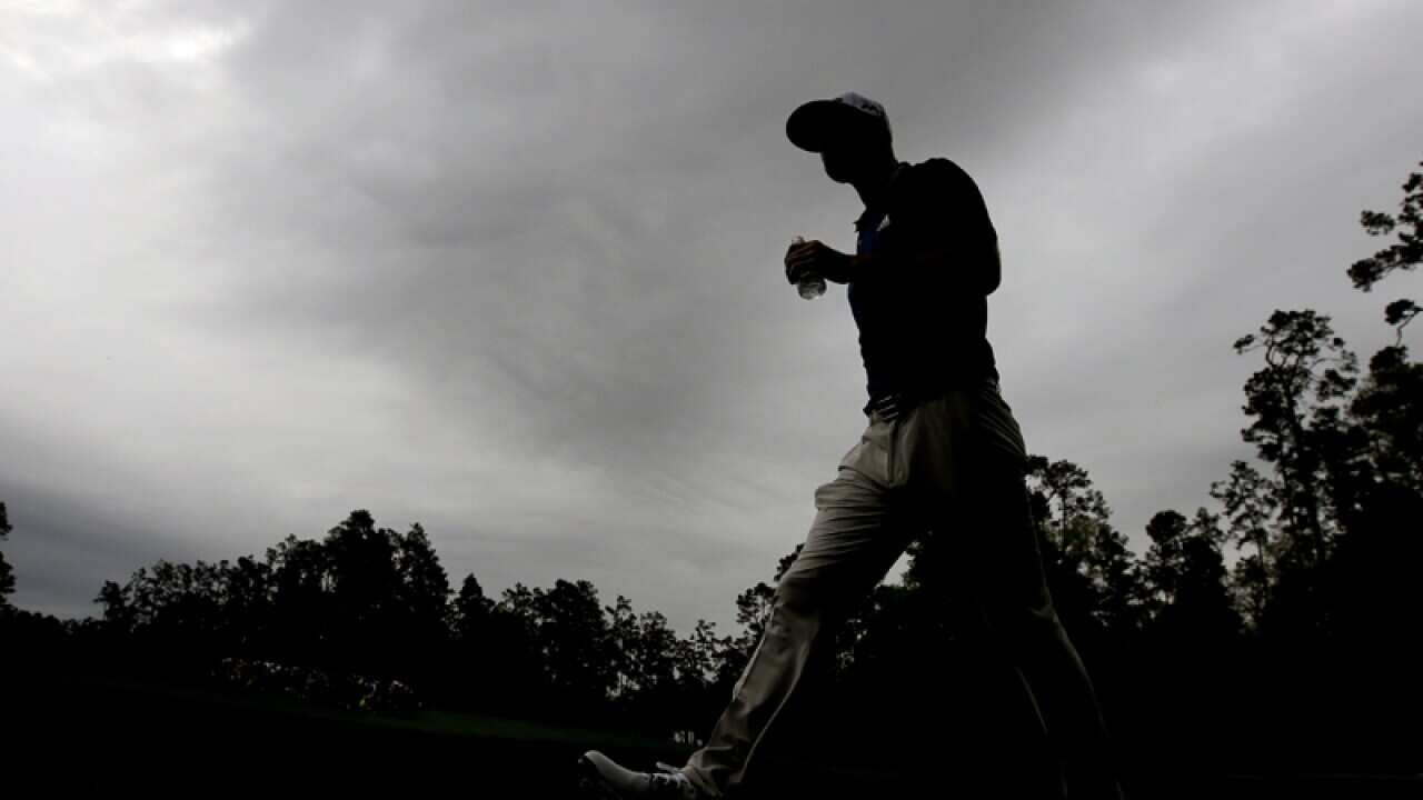 Dustin Johnson during a practice round for the Masters