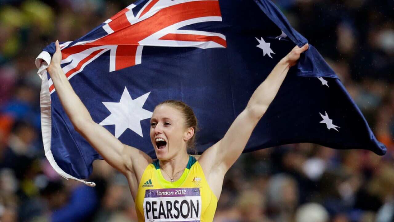 Sally Pearson celebrates her gold medal win in the 100-metres hurdles at the 2012 London Olympics.
